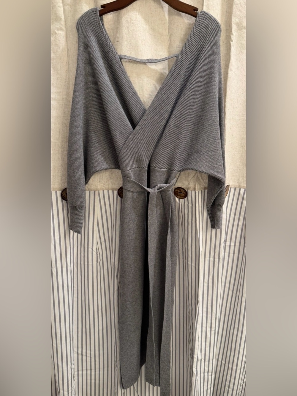 The Clothing Company Gray Wrap Knit Cardigan Dress with Waist Tie